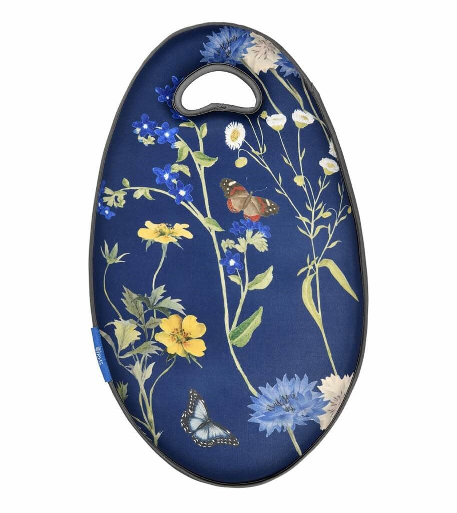 Floral-patterned kneeling cushion for gardening with blue background