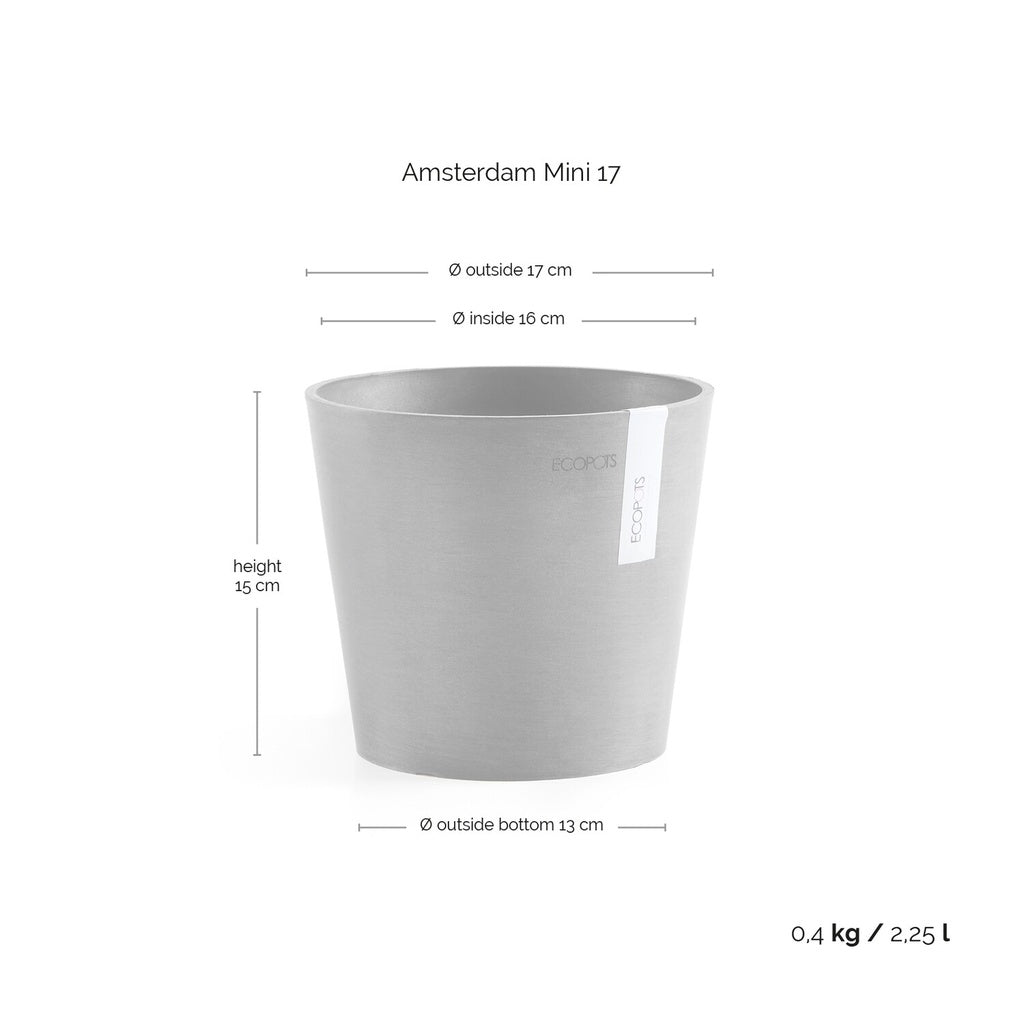 EcoPots Amsterdam Mini 17cm Blue Grey measurements