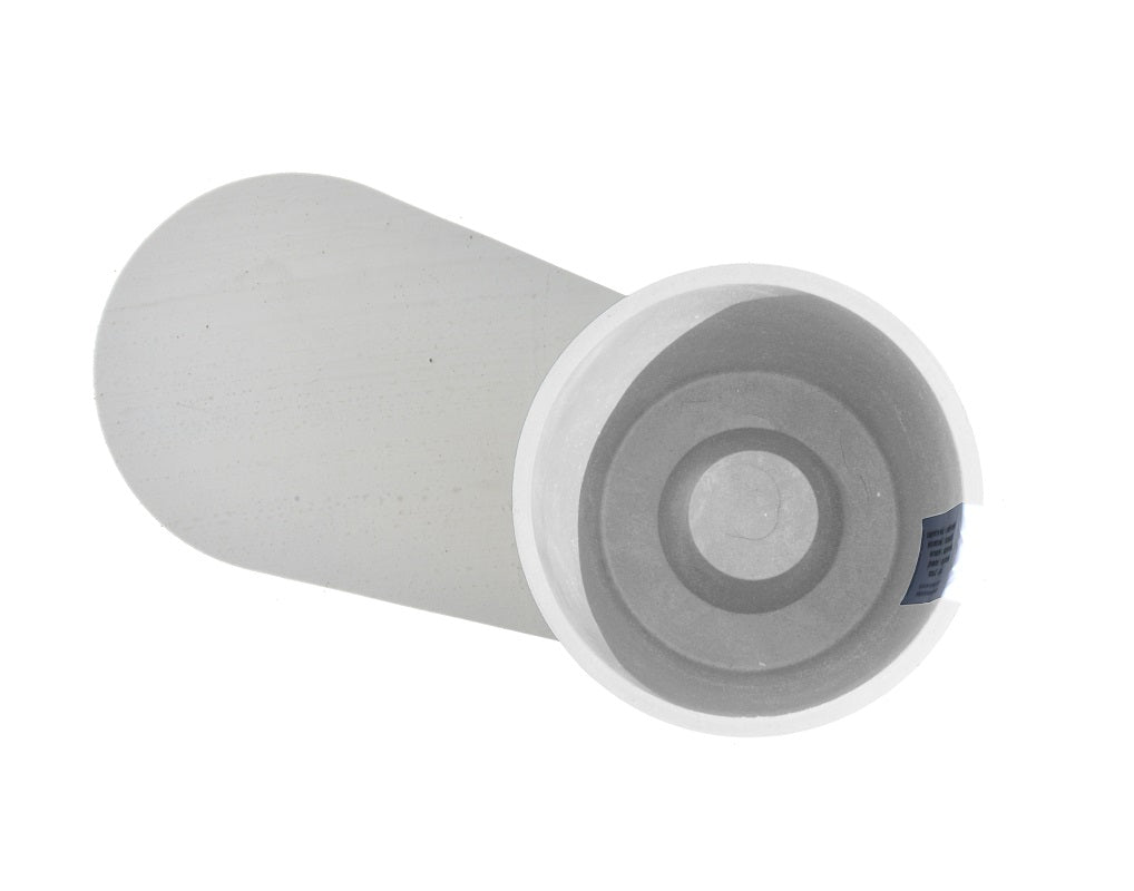 White cylindrical filter on a white background