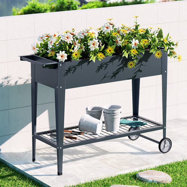 Green Fingers Elevated Garden Bed Planter Box with Wheels -100X40X80cm