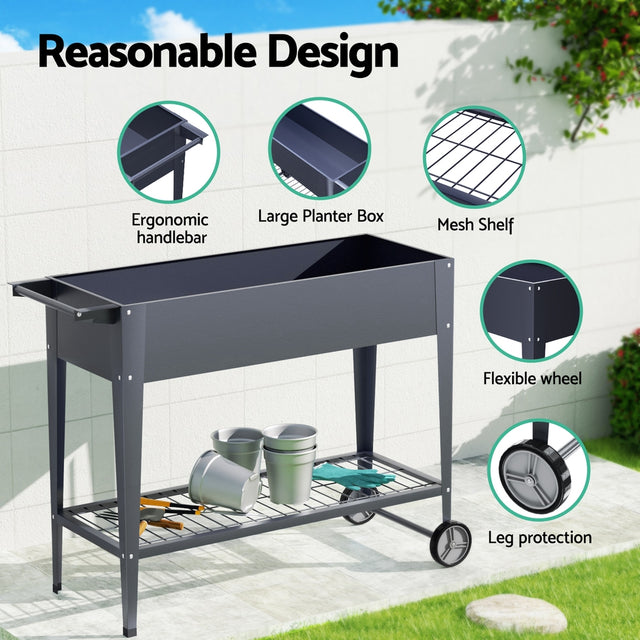 Green Fingers Elevated Garden Bed Planter Box with Wheels -100X40X80cm