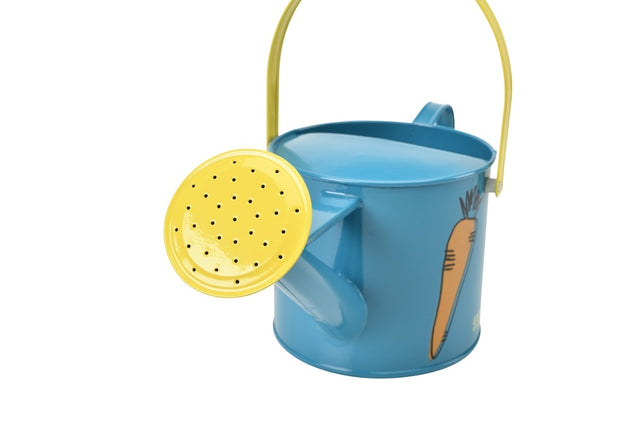 growing gardeners blue childrens watering can with carrot image on side and yellow spout