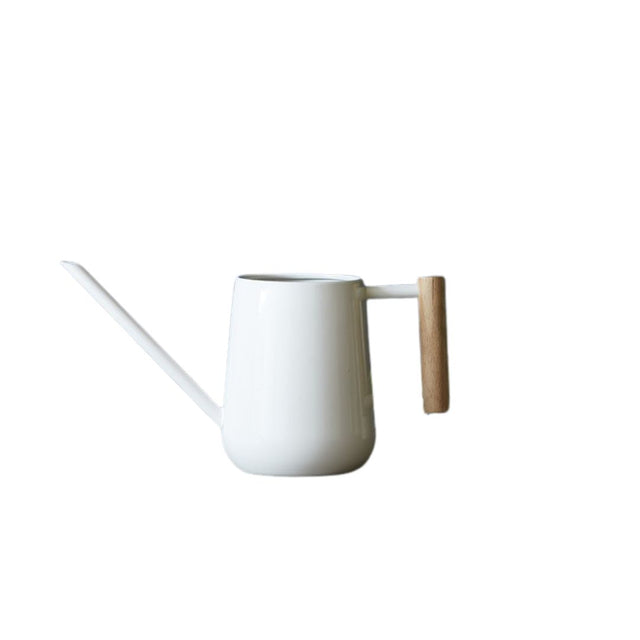 0.7L Indoor Watering Can with Wooden Handle - Stone White