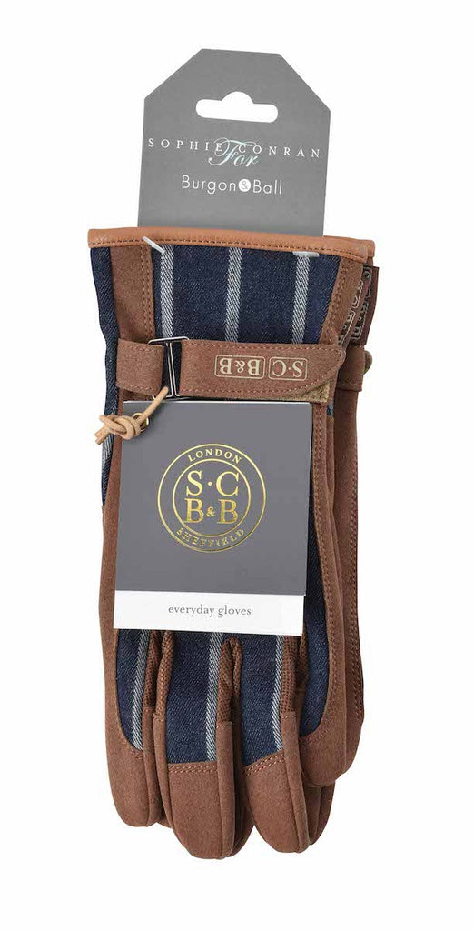 Sophie Conran Striped Everyday Gardening Glove - Navy Blue and Tan