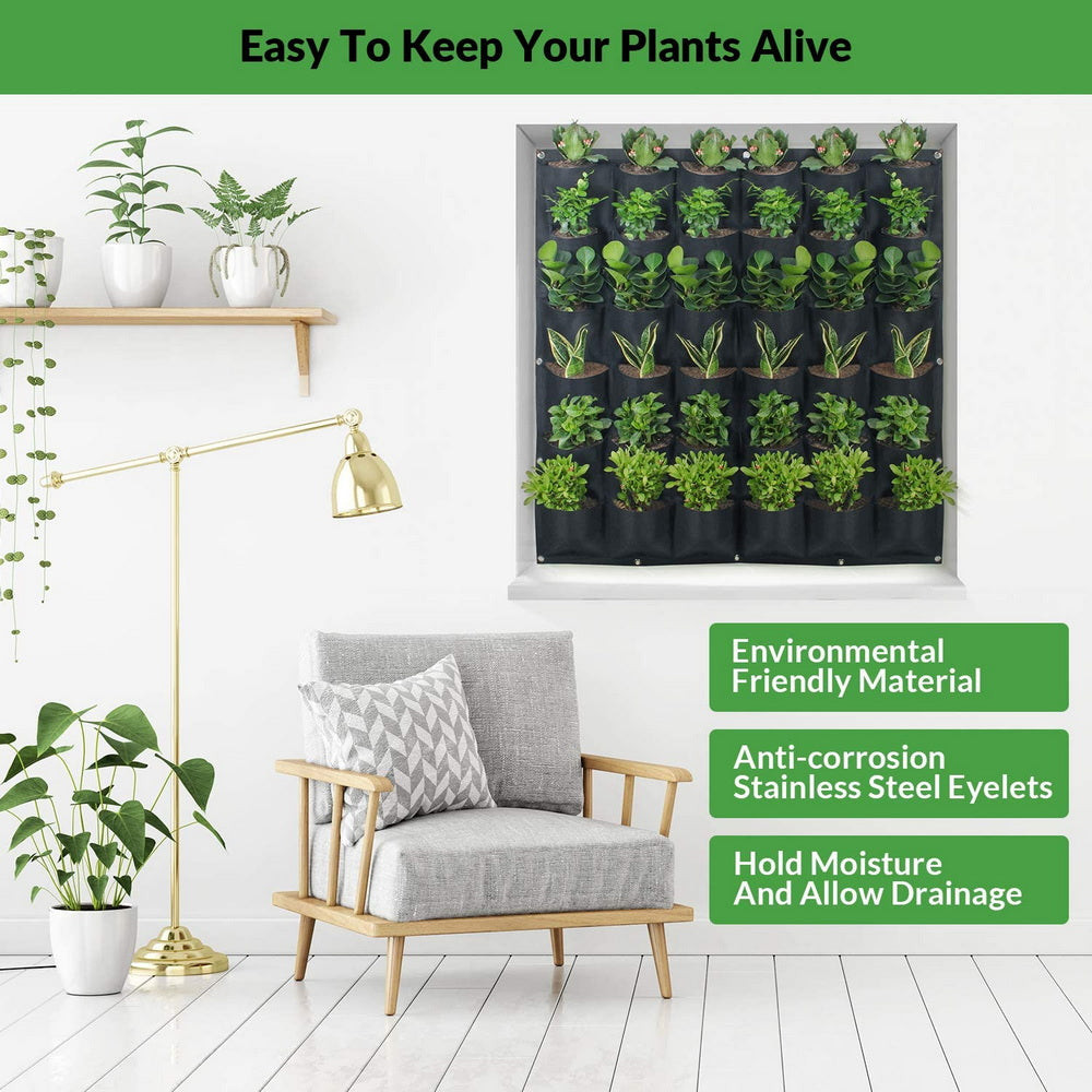 36 Pockets Wall Hanging Planter Grow Bag Vertical Garden- Black