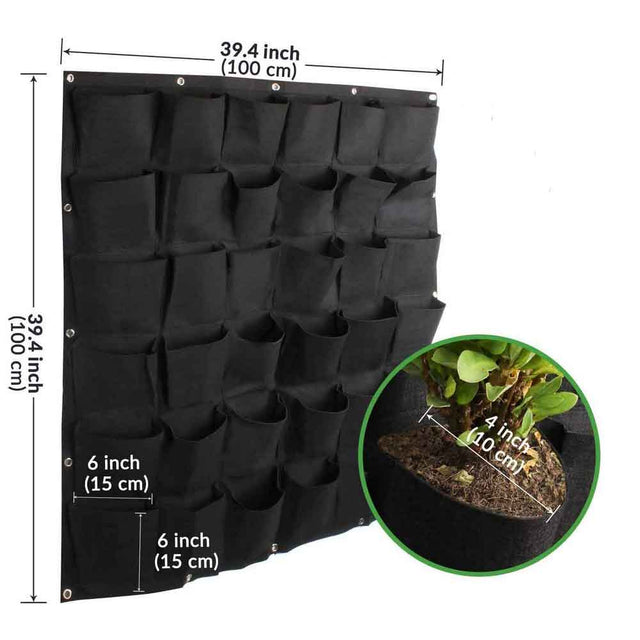 36 Pockets Wall Hanging Planter Grow Bag Vertical Garden- Black