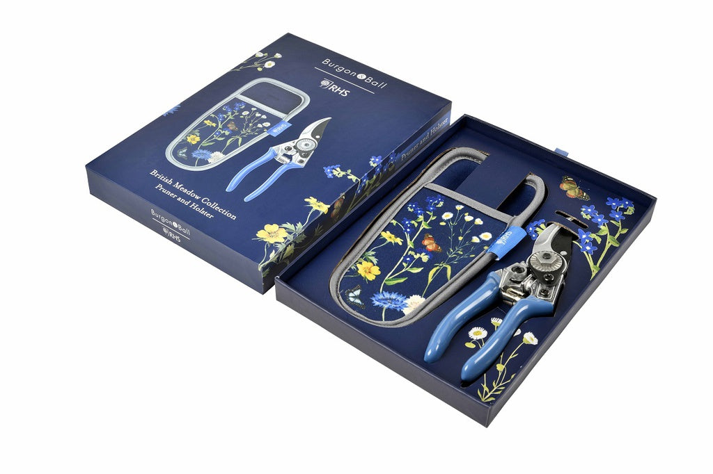 floral garden clippers and holster with decorative packaging on a white background