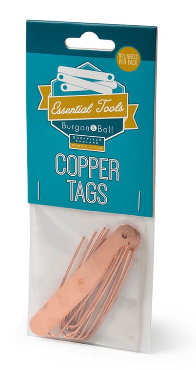 Burgon & Ball copper tags in packaging with teal label