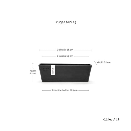 EcoPots Bruges Windowsill Planter and Tray Set - Dark Grey