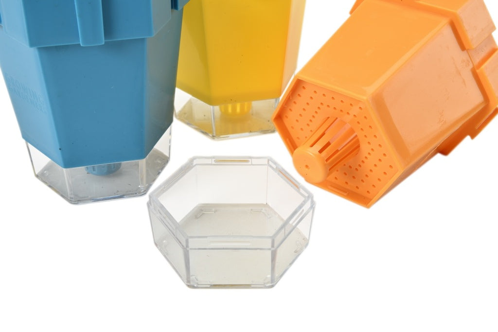 clear plastic pot base with blue yellow and orange pots for kids