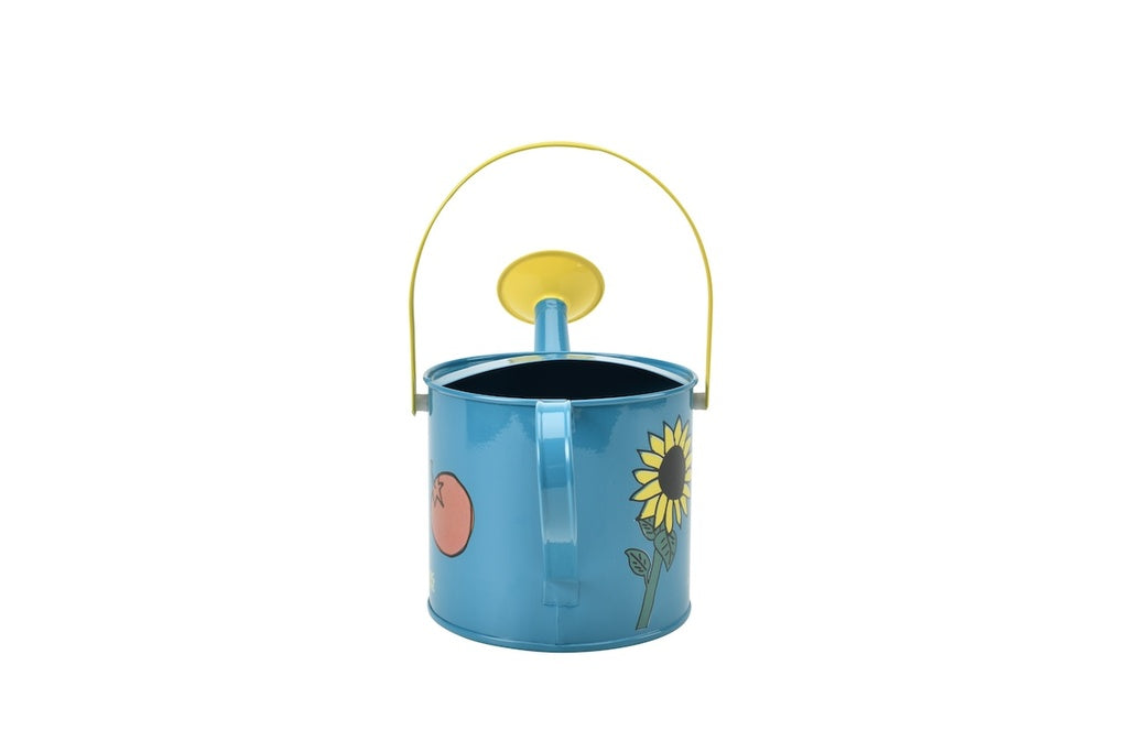 growing gardeners blue childrens watering can with tomato and flower image on side, blue handle 