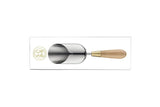 Metal ice cream scoop with a wooden handle on a white background