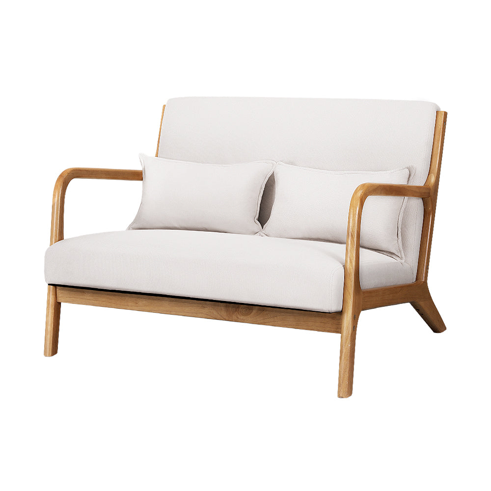 Artiss Armchair 2 Seater Lounge Chair Beige Wood