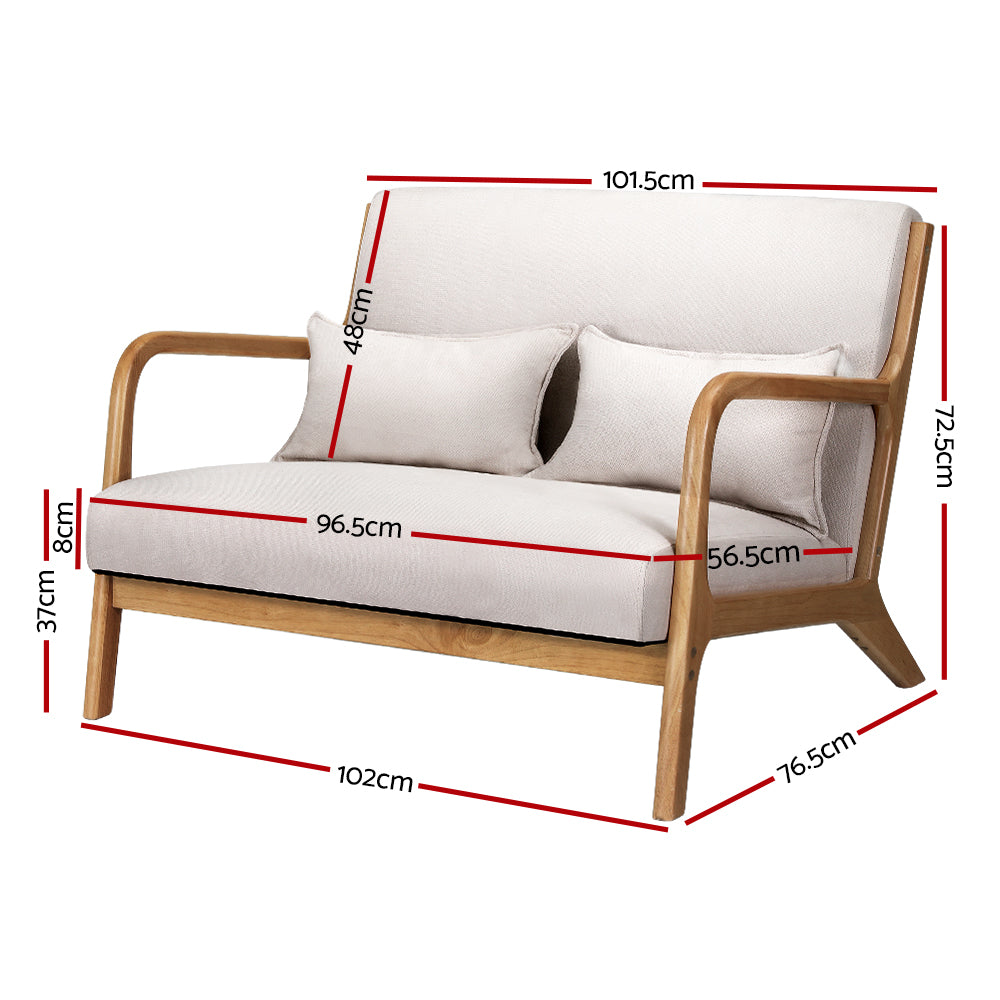 Artiss Armchair 2 Seater Lounge Chair Beige Wood