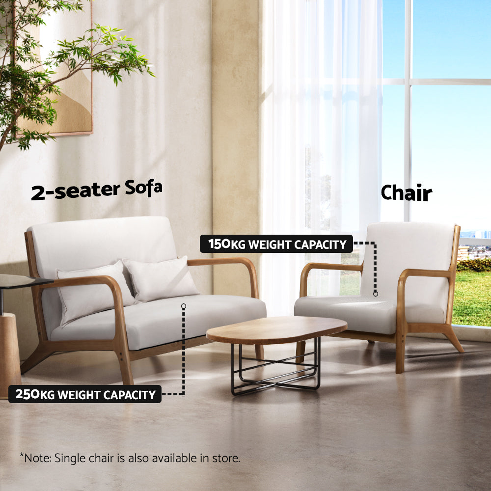 Artiss Armchair 2 Seater Lounge Chair Beige Wood