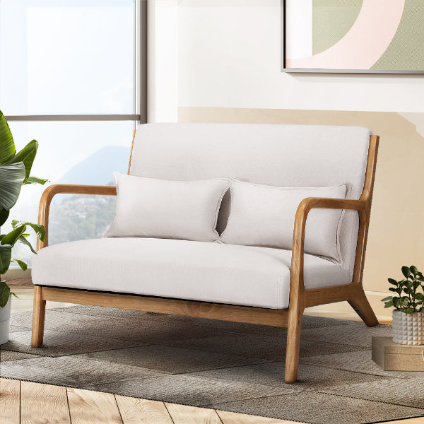 Artiss Armchair 2 Seater Lounge Chair Beige Wood