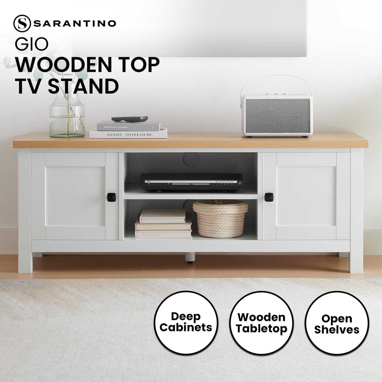 Sarantino Gio TV Stand - White/Natural - 120cm