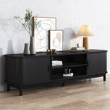160cm Ribbed Black Entertainment Unit/TV Unit by Dreamo