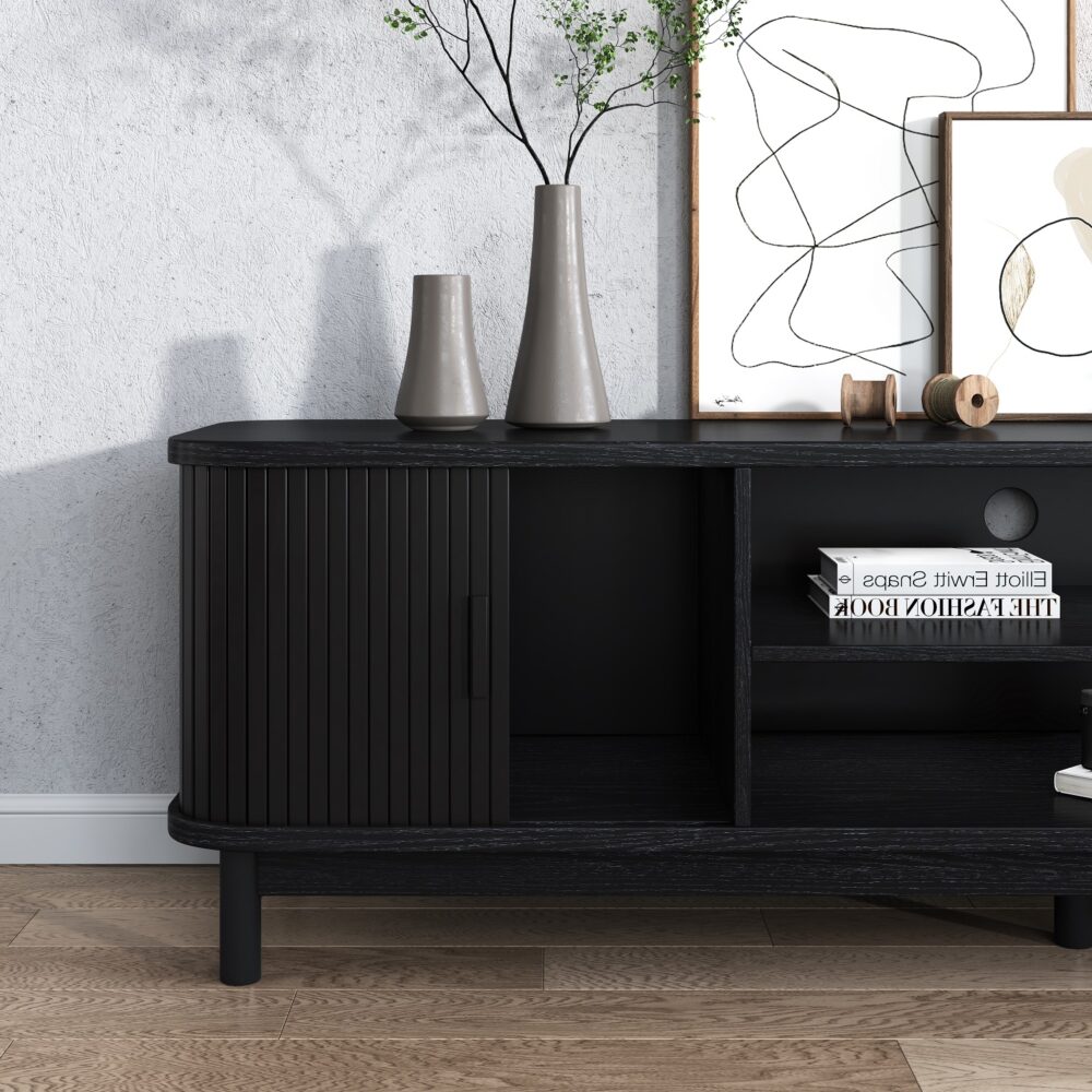 160cm Ribbed Black Entertainment Unit/TV Unit by Dreamo