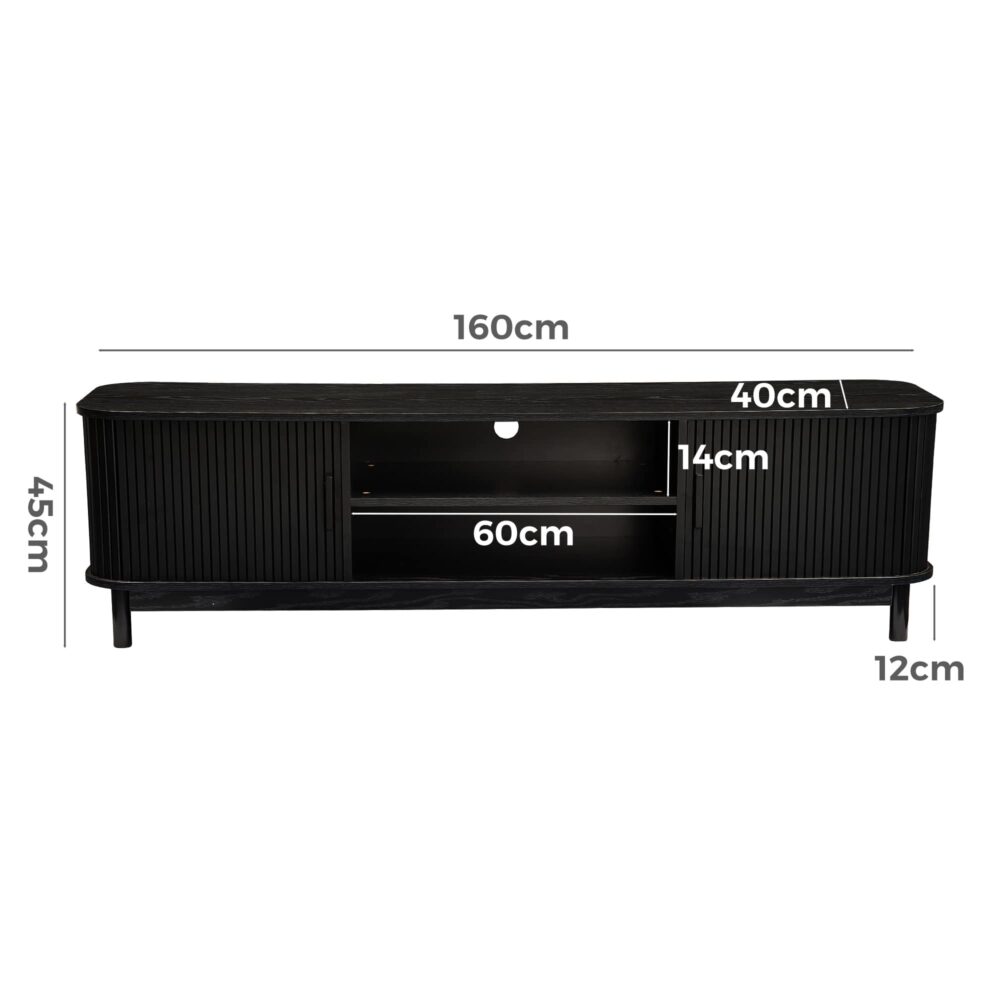 160cm Ribbed Black Entertainment Unit/TV Unit by Dreamo