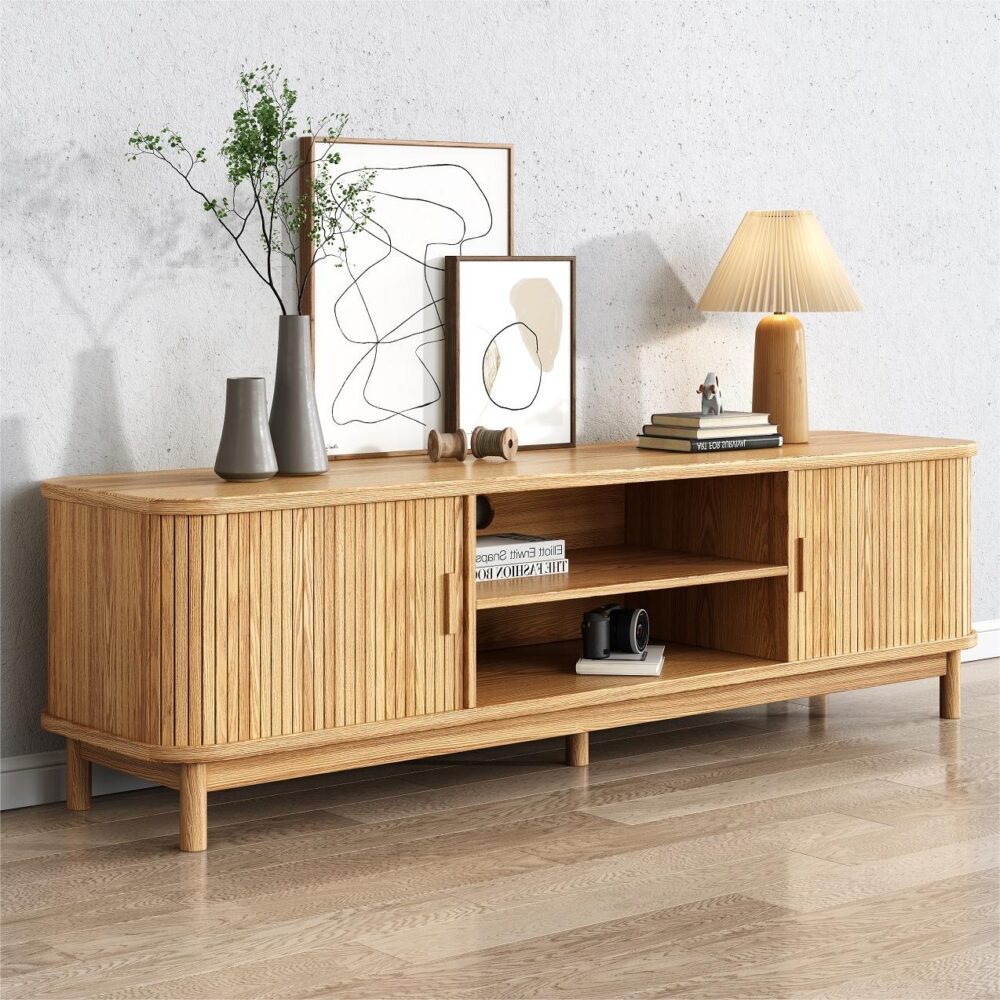 160cm Ribbed Natural Entertainment Unit/TV Unit by Dreamo