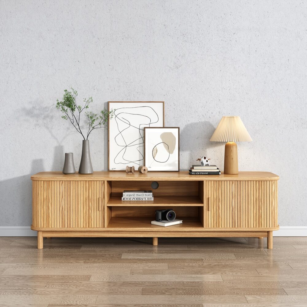 160cm Ribbed Natural Entertainment Unit/TV Unit by Dreamo