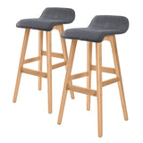 Set of 2 Wooden Bar Stool 74cm Sophia Fabric Dining Chairs Kitchen - Grey