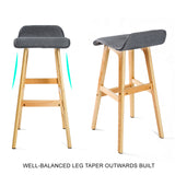 Set of 2 Wooden Bar Stool 74cm Sophia Fabric Dining Chairs Kitchen - Grey