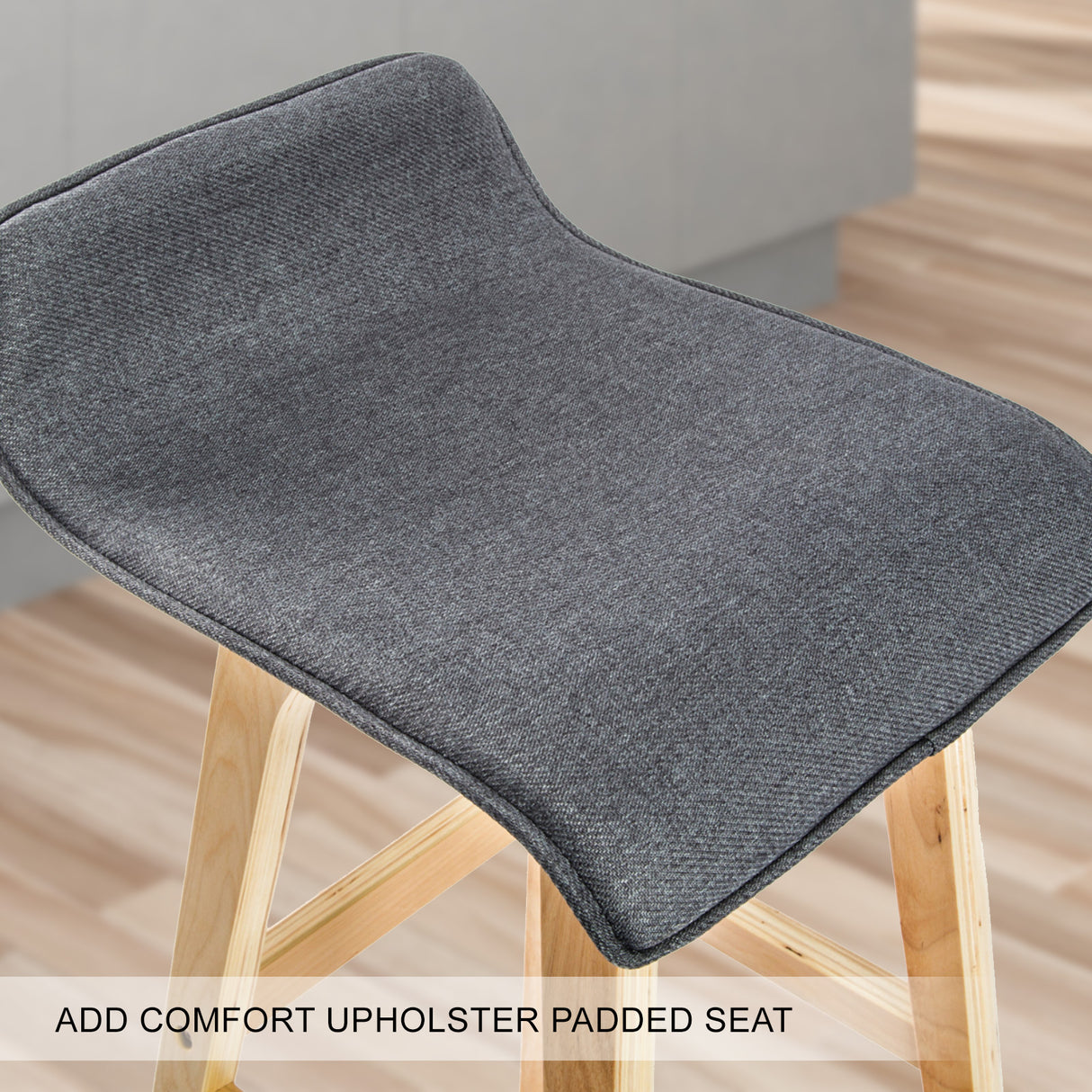 Set of 2 Wooden Bar Stool 74cm Sophia Fabric Dining Chairs Kitchen - Grey