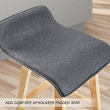 Set of 2 Wooden Bar Stool 74cm Sophia Fabric Dining Chairs Kitchen - Grey